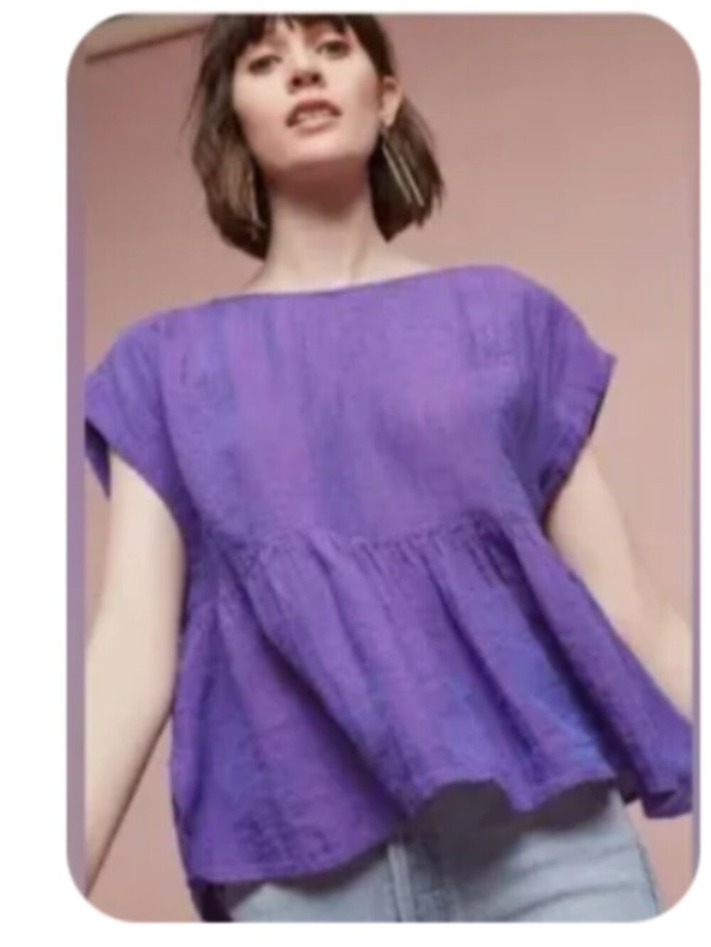Anthropologie Holding Horses Tyra 100% Linen Purple Peplum Boxy Fit Top sz S